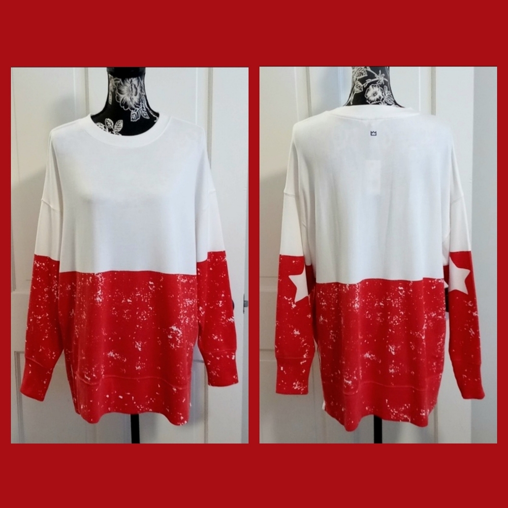 🆕️ 🎉Crown & Ivy🎉 - Red/White Oversized L/S Sweeper Pullover